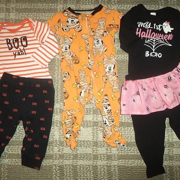 CLOTHES LOT HALLOWEEN OUTFITS DISNEY FOOTIES BODYSUITS-INFANT GIRLS SIZE 3-6 MO. - Picture 1 of 5